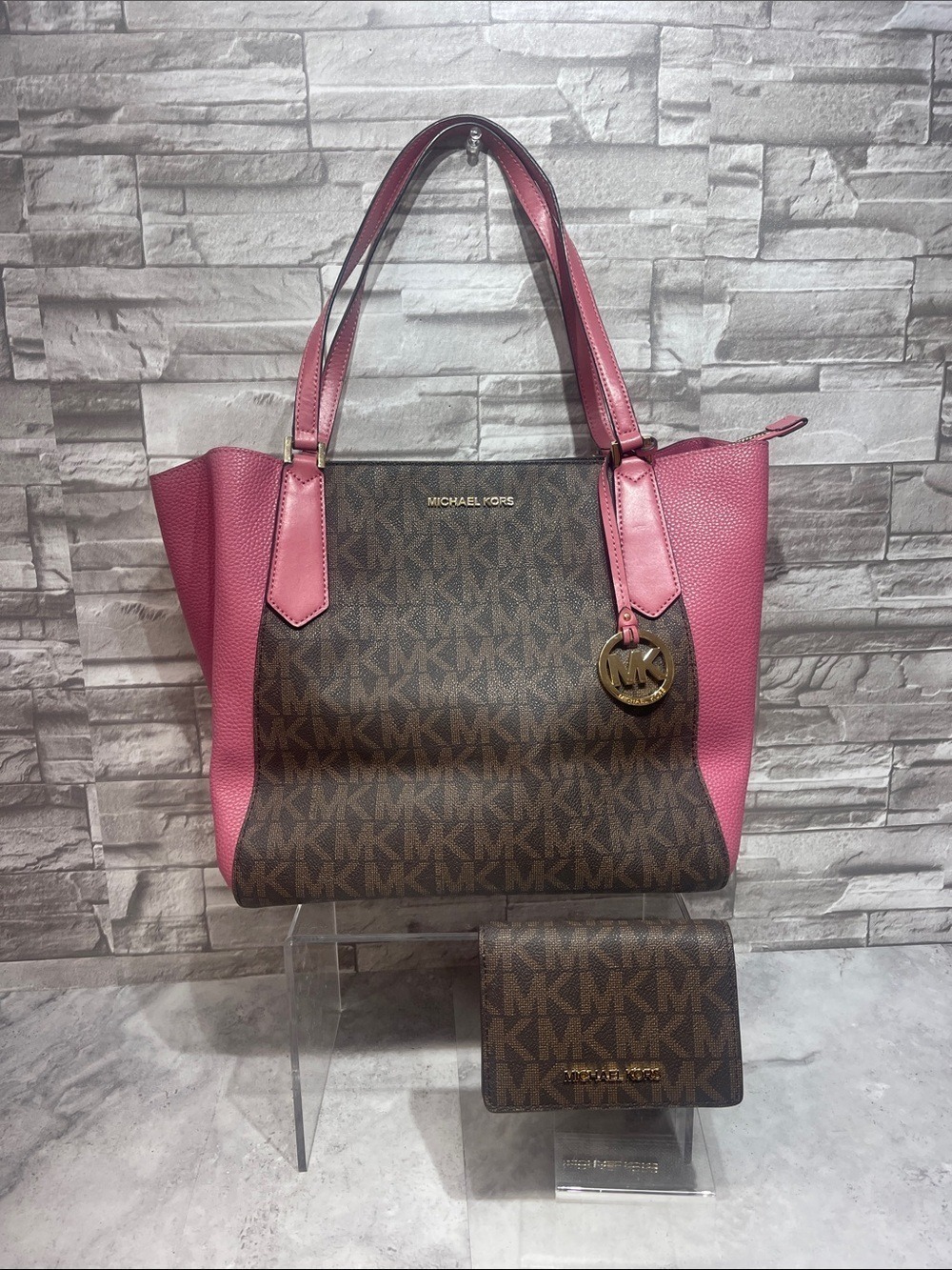 Michael Kors Kimberly Large Bonded Tote & Wallet Set Brown/Tulip
